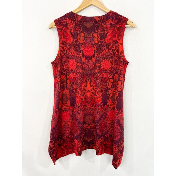 Soft Surroundings Red Printed Tunic Top Medium Sleeveless Paisley Printed Blouse - Picture 3 of 5